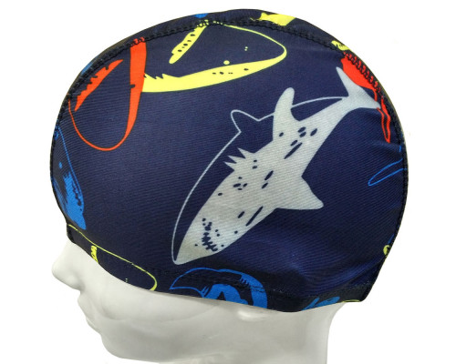 C33687 Шапочка для плавания взрослая полиэстер (синяя с рисунком)