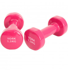 YGB100 Гантель виниловая "York" 1.5 кг (розовая)  B31376