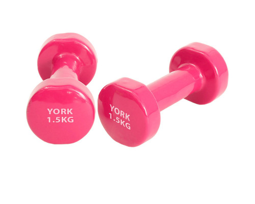 YGB100 Гантель виниловая "York" 1.5 кг (розовая)  B31376