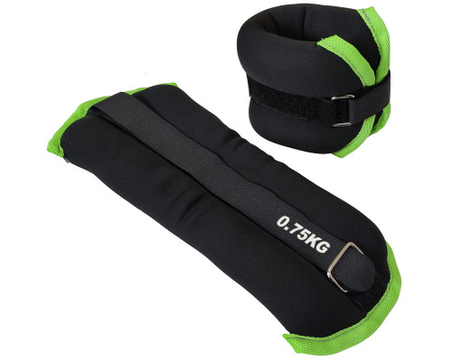 HKAW101-B Утяжелители "ALT Sport" (2х0,75кг) (нейлон) в сумке (черный с салатовой окантовкой)