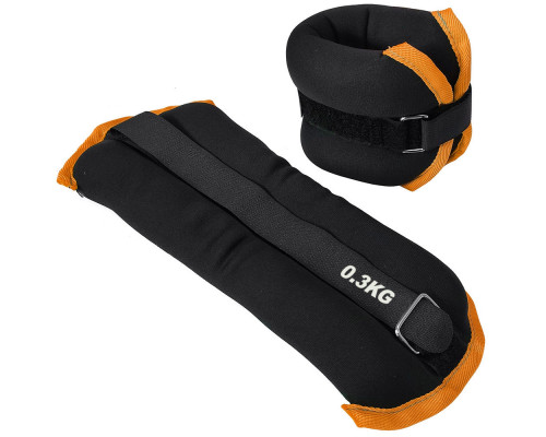 HKAW101-C Утяжелители "ALT Sport" (2х0,3кг) (нейлон) в сумке (черный с оранжевой окантовкой)