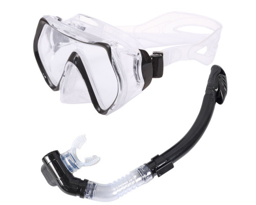 E39233 Набор для плавания взрослый маска+трубка (Силикон) (черный)