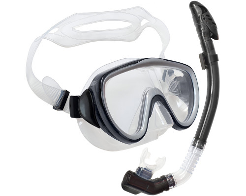 E39240 Набор для плавания взрослый маска+трубка (Силикон) (черный)