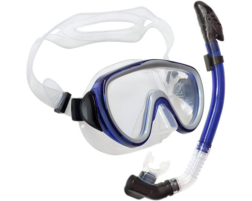 E39241 Набор для плавания взрослый маска+трубка (Силикон) (синий)