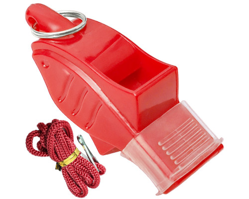 E39266-2 Свисток "Дельфин" пластиковый в боксе, без шарика, на шнурке (красный)
