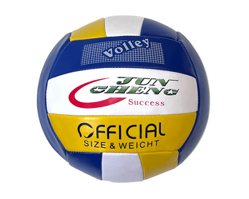 E40003 Мяч волейбольный (бело/сине/желтый), PVC 2.7, 265 гр, машинная сшивка