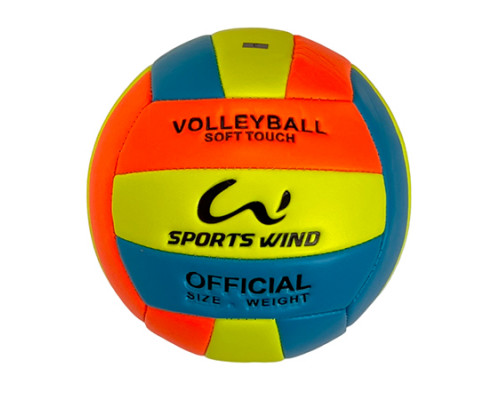 E40004 Мяч волейбольный "Детский №2"  (оранжево/сине/желтый), PU 2.7, 150 гр, машинная сшивка